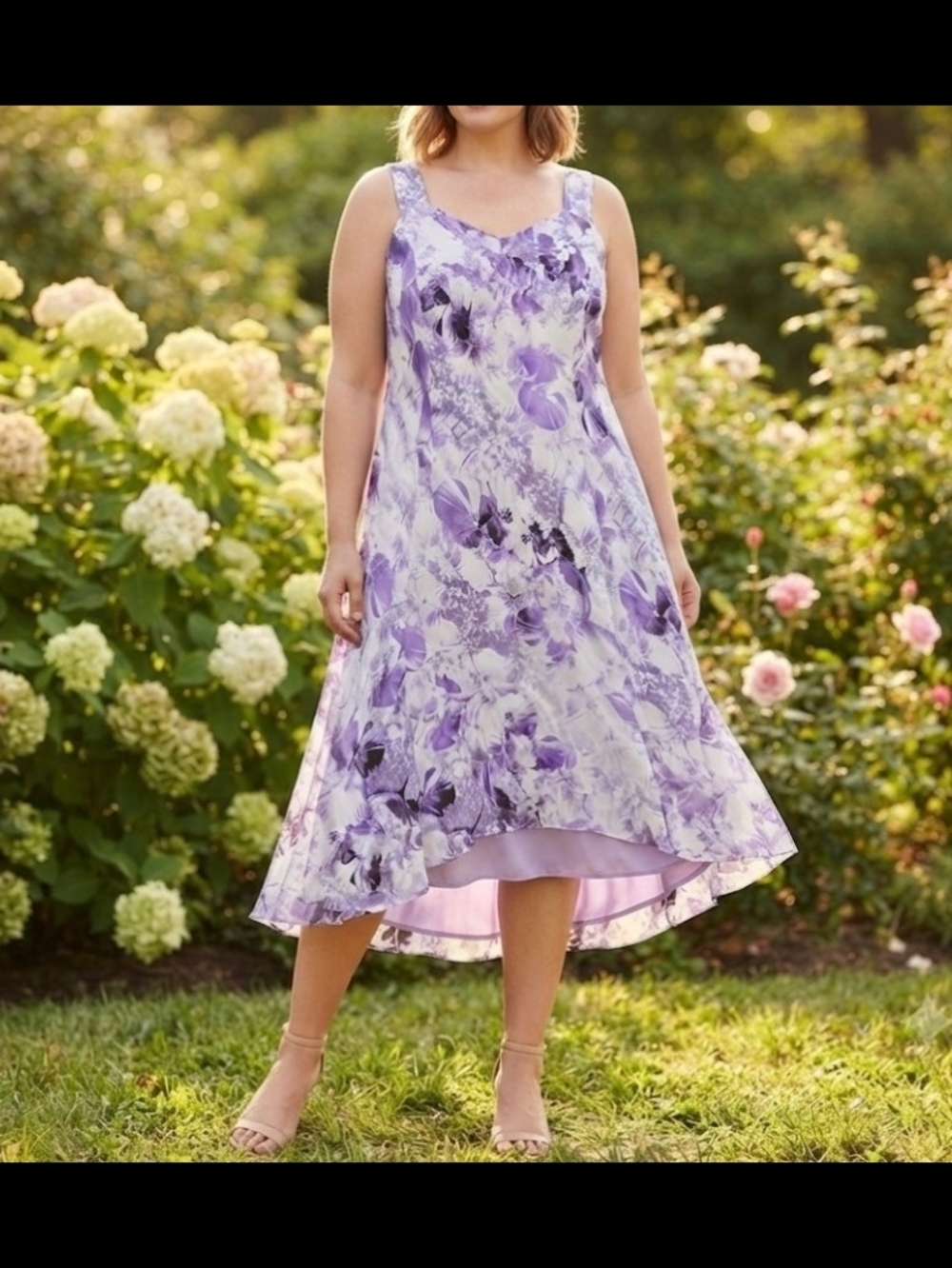 Christopher & Banks Purple Floral Midi Dress Size 22 Lined Summer Event